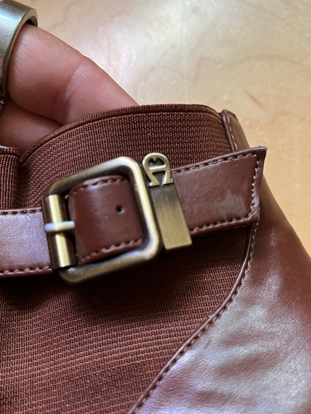 Etienne Aigner Chestnut Brown Leather Ankle Boots with Buckle - Picture 10 of 13